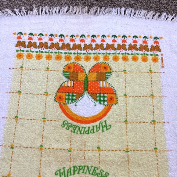 VTG CANNON Happiness Hand Kitchen Towel Butterfly Fringe 70s NOS Orange Yellow - Picture 4 of 5